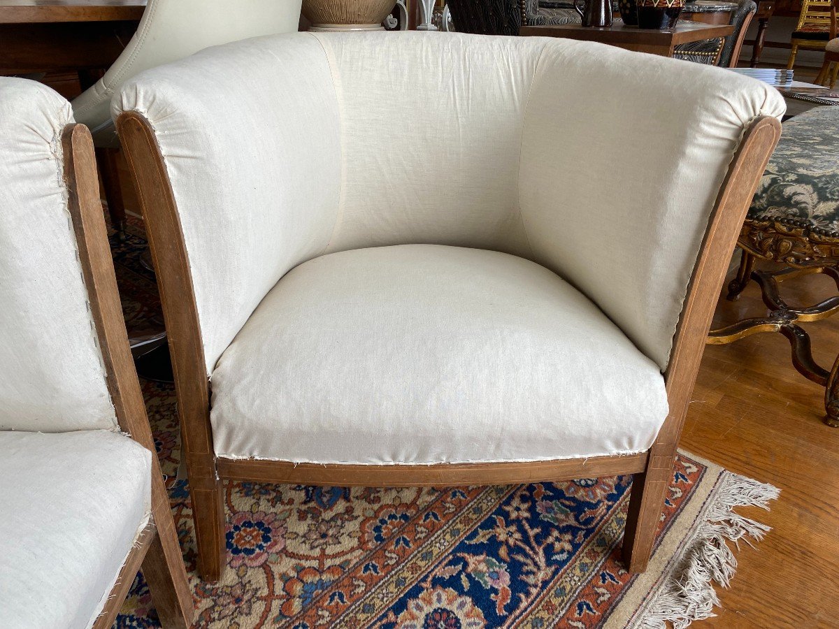 Pair Of Barrel Armchairs Set In White -photo-6