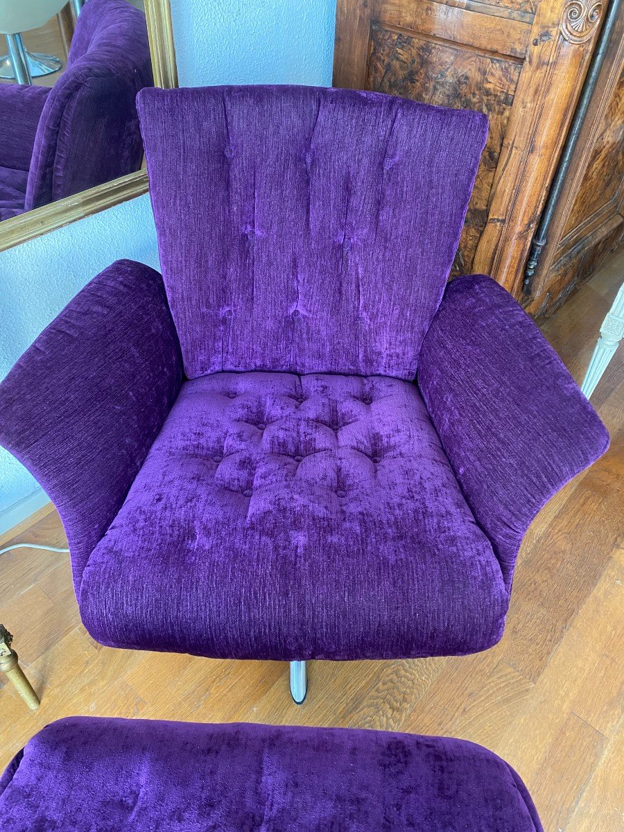 Designer Armchair, Purple, Adjustable Stressless Style. Very Good State.-photo-3