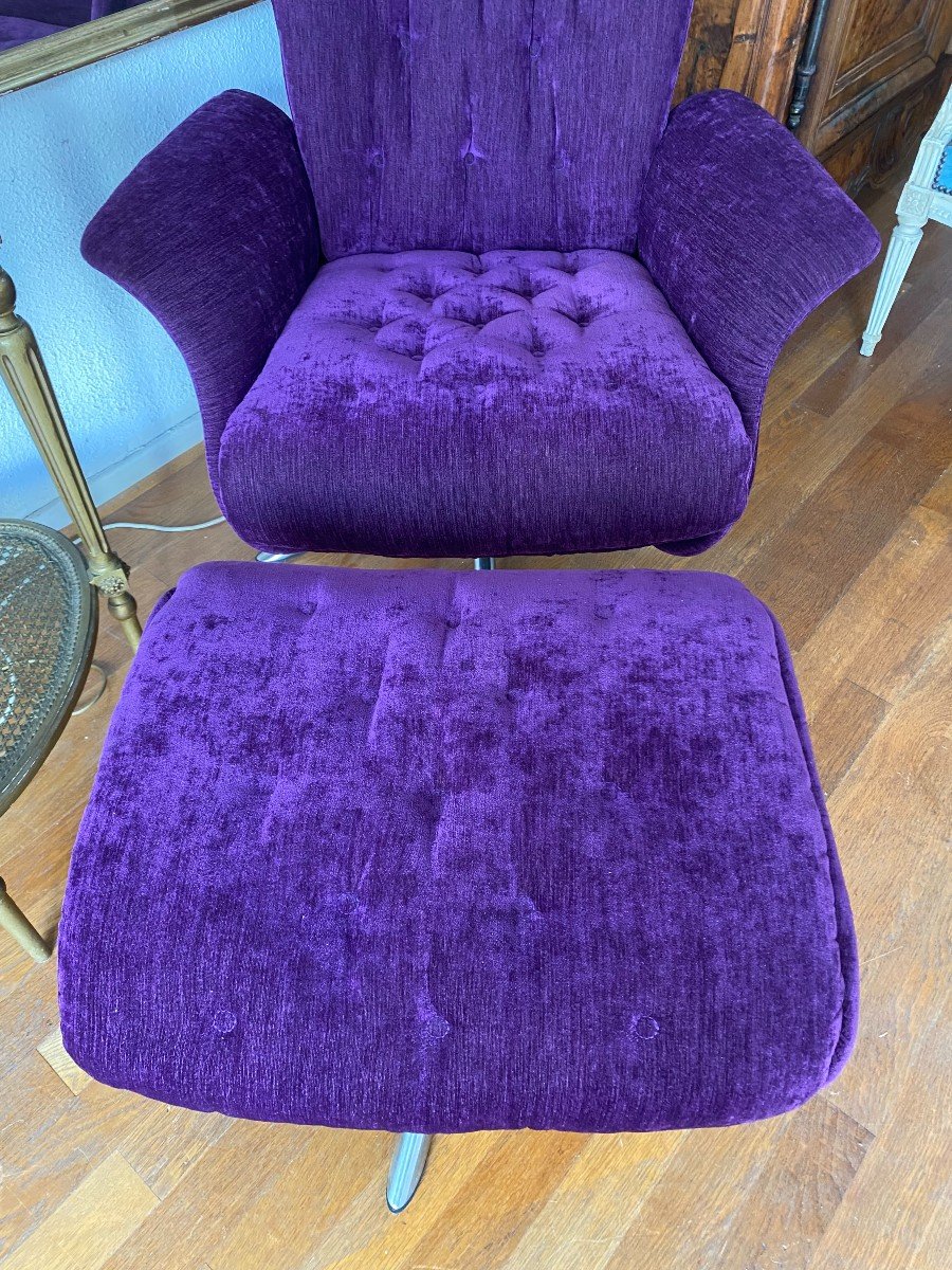 Designer Armchair, Purple, Adjustable Stressless Style. Very Good State.-photo-2