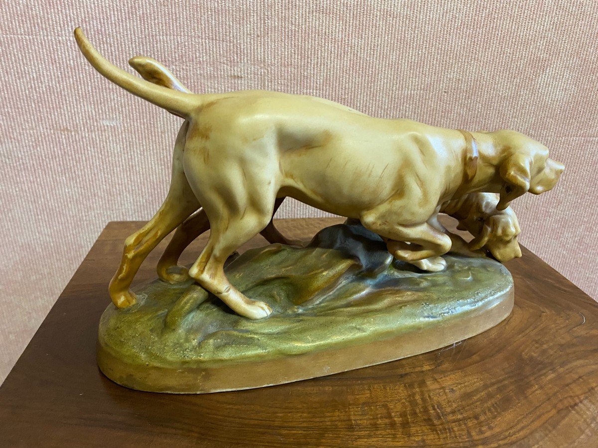  Chiens De Chasse En Porcelaine De Royal Dux-photo-6