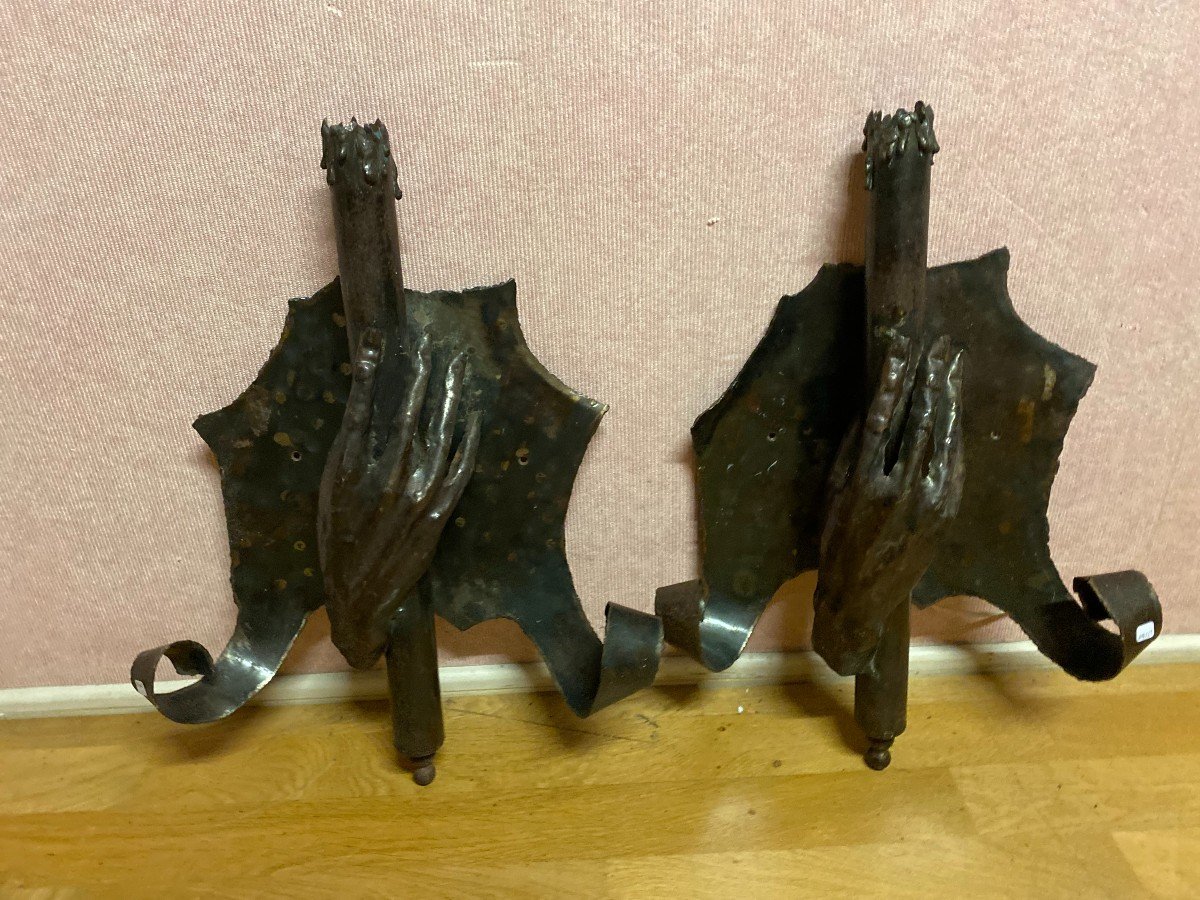 Pair Of Wrought Iron Wall Lights-photo-2