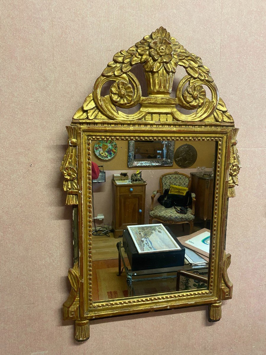 Louis XVI Style Gilded Wood Mirror.