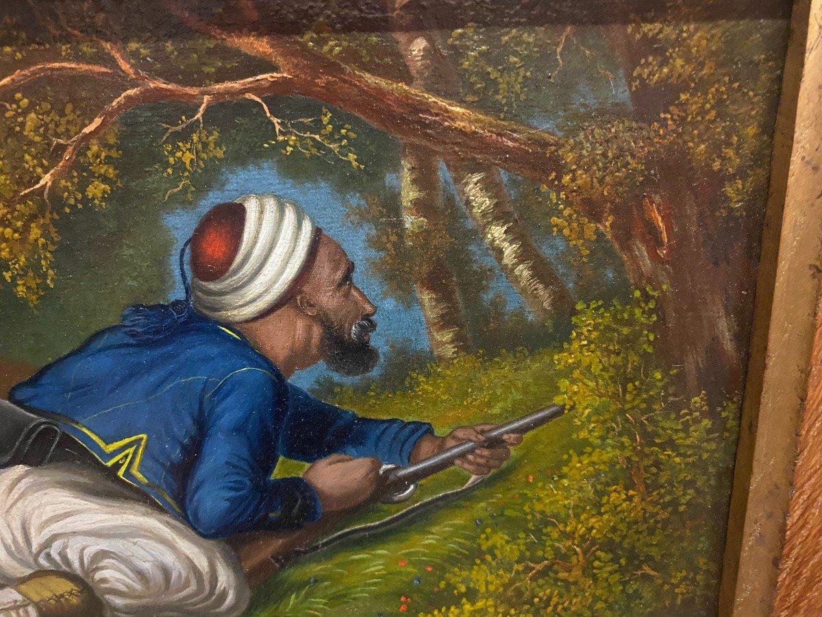 Oil On Panel, Oak Frame Representing A Souave In Ambush.-photo-3