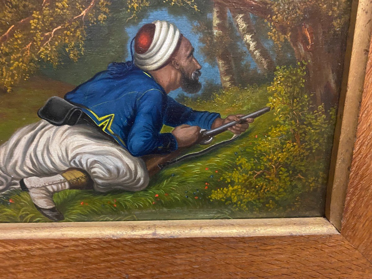 Oil On Panel, Oak Frame Representing A Souave In Ambush.-photo-4