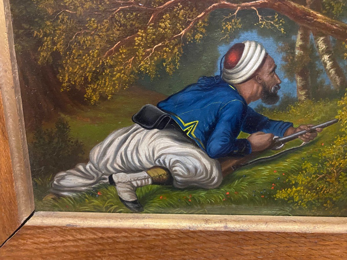 Oil On Panel, Oak Frame Representing A Souave In Ambush.-photo-4