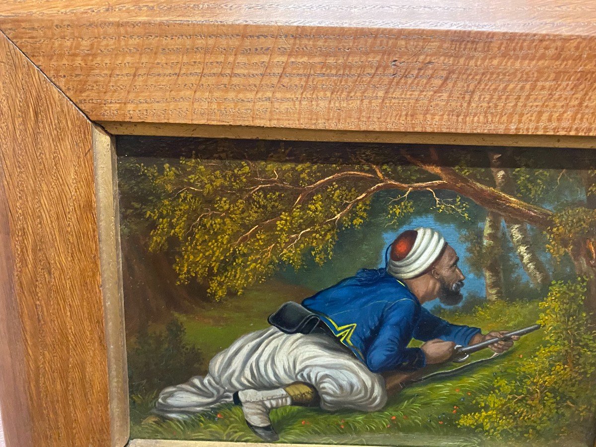 Oil On Panel, Oak Frame Representing A Souave In Ambush.-photo-5