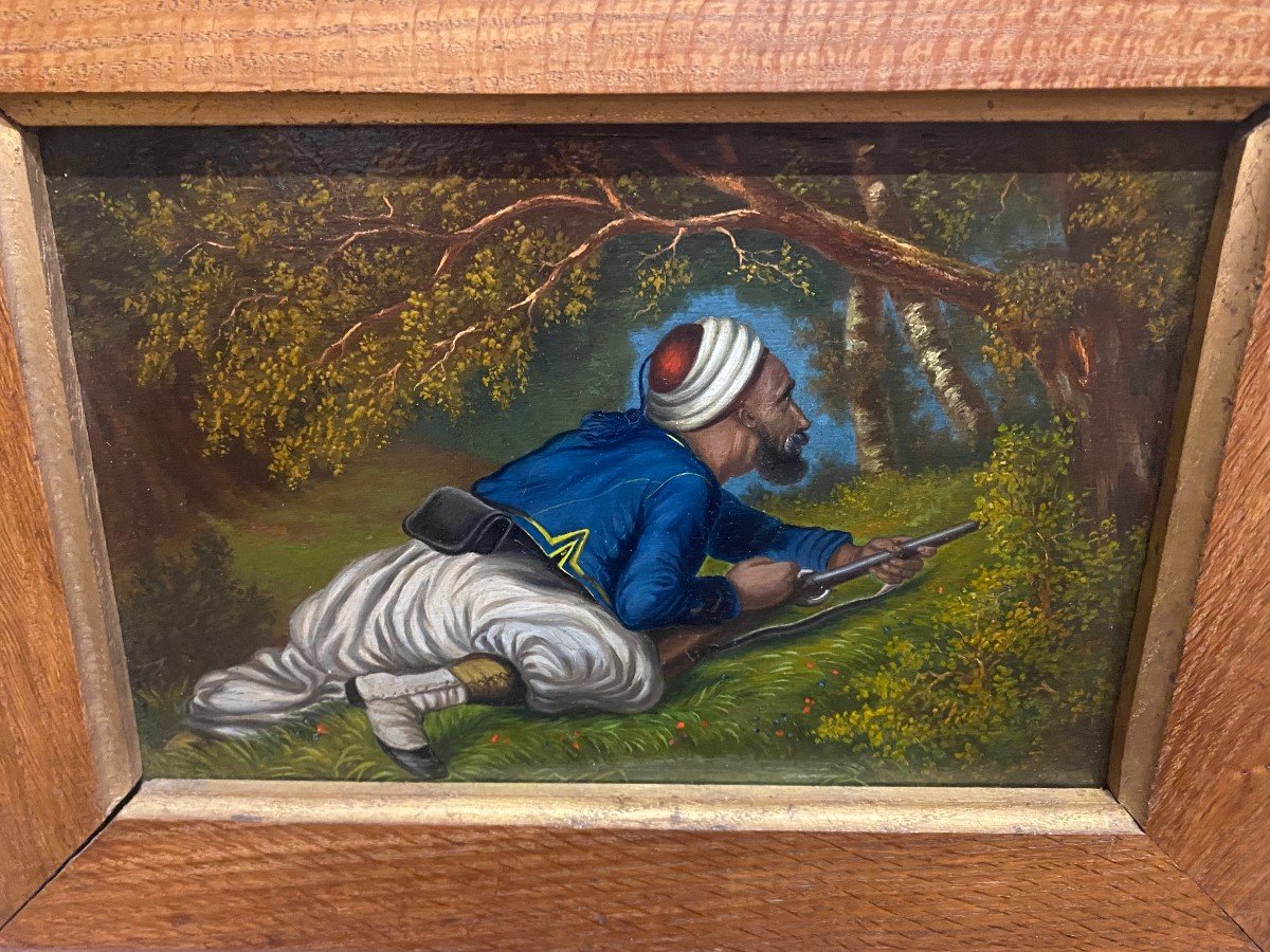 Oil On Panel, Oak Frame Representing A Souave In Ambush.