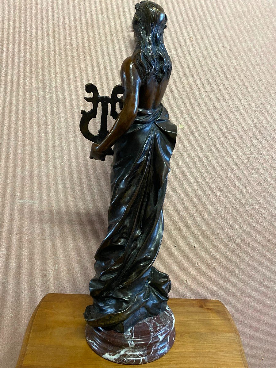 Bronze Young Woman With Lyre. Signed Mavau-photo-2