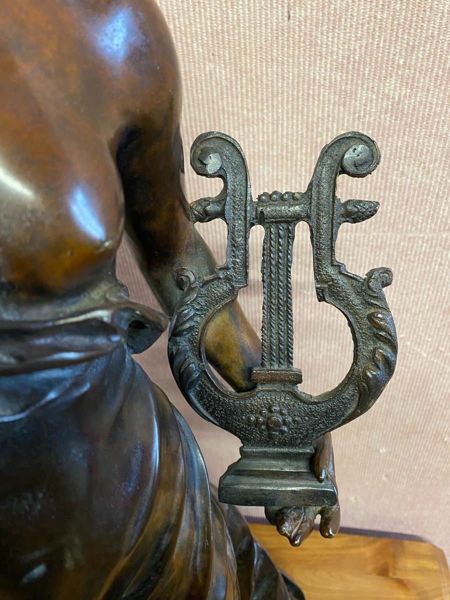 Bronze Young Woman With Lyre. Signed Mavau-photo-4