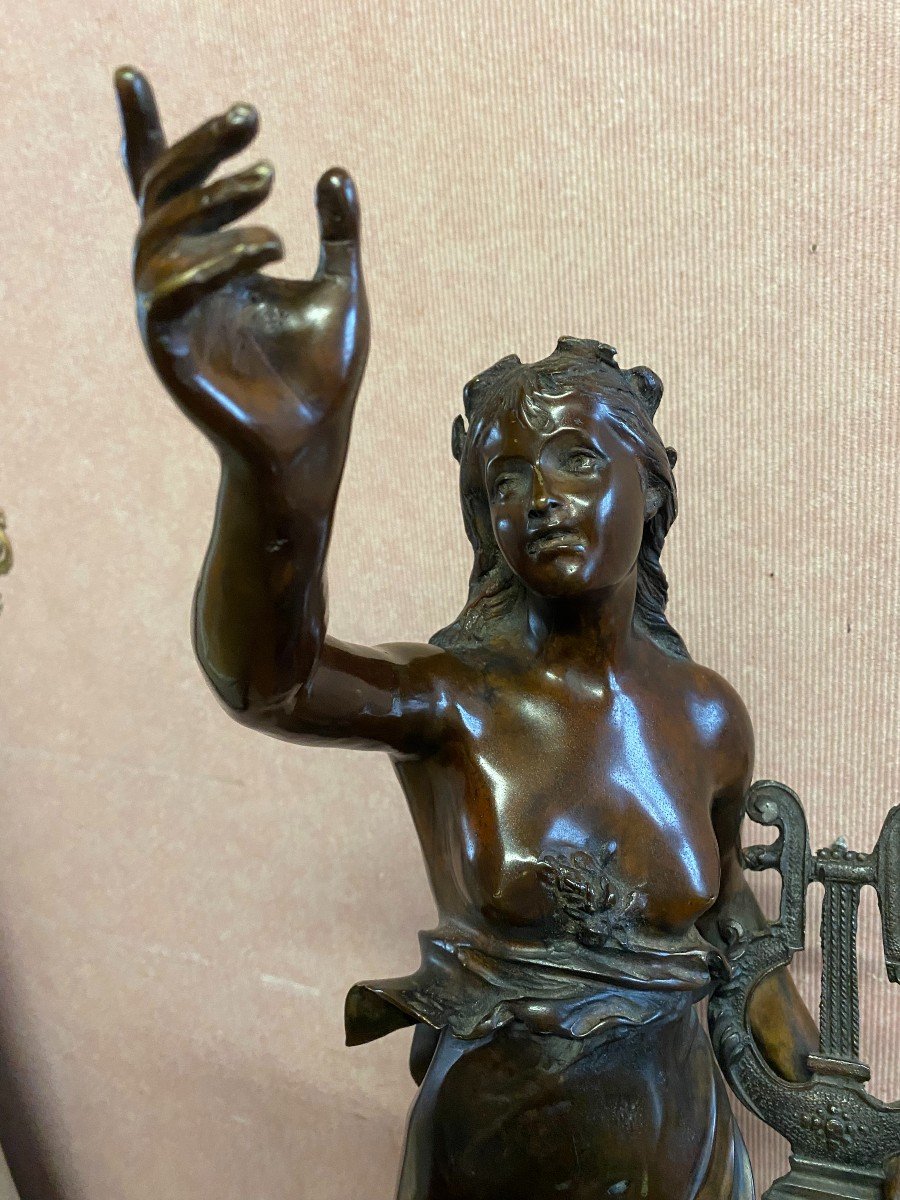 Bronze Young Woman With Lyre. Signed Mavau-photo-4