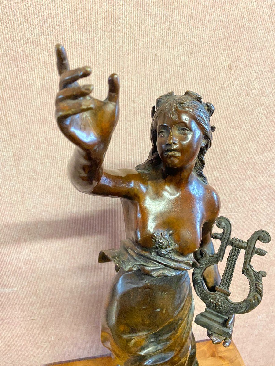 Bronze Young Woman With Lyre. Signed Mavau-photo-5