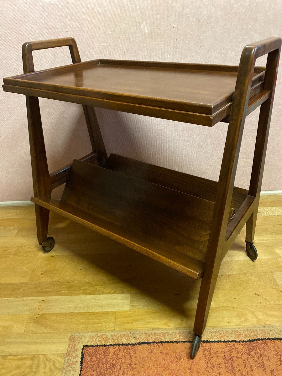 Walnut Serving Trolley On Wheels, Perfect Condition.-photo-1