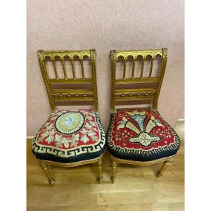 Pair Of Golden Wood Chairs From The Napoleon III Period