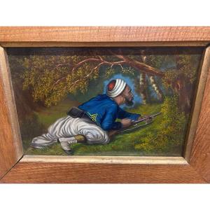 Oil On Panel, Oak Frame Representing A Souave In Ambush.