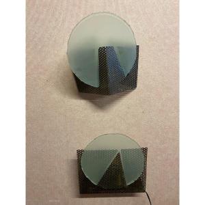 Pair Of Modernist Wall Lights In Metal And Glass