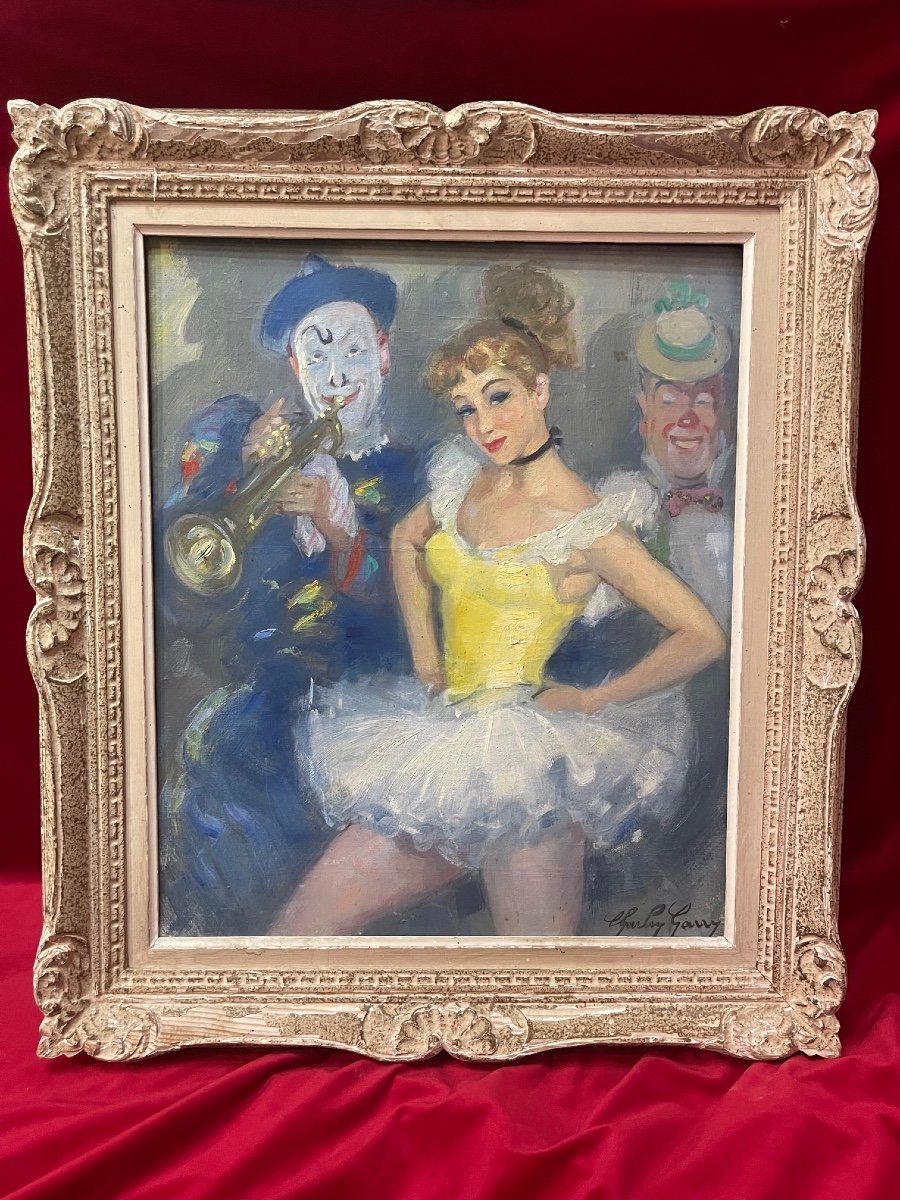 Table Oil On Canvas Charley Garry (1891-1973) Dancer Pierrot Clown