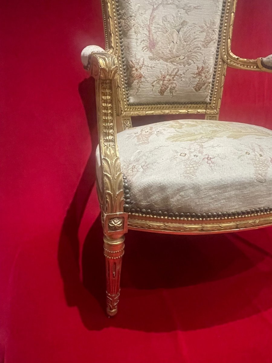 Fauteuil Bois Doré Style Louis XVI Directoire-photo-2