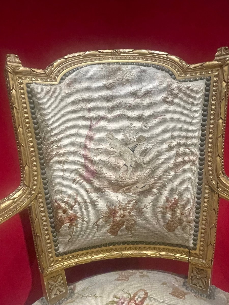 Golden Wood Armchair Style Louis XVI Directoire-photo-3