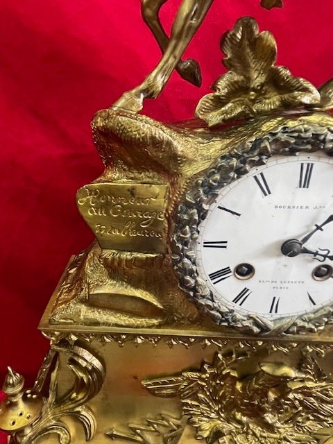 Gilded Bronze Clock Napoleon 1st On Horseback 19th Century-photo-4