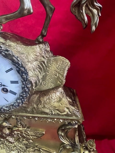 Gilded Bronze Clock Napoleon 1st On Horseback 19th Century-photo-1