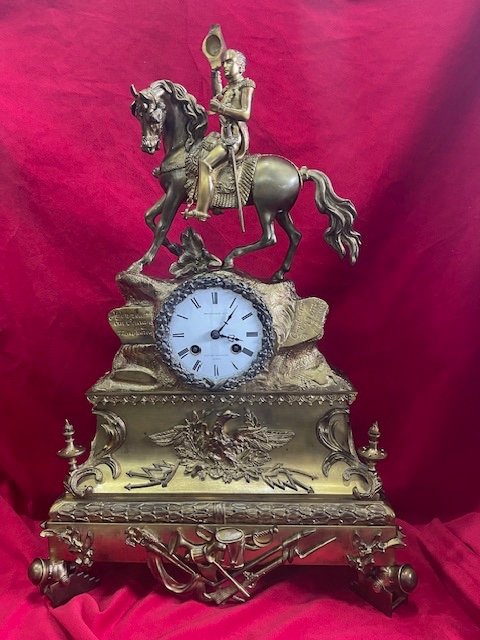 Gilded Bronze Clock Napoleon 1st On Horseback 19th Century