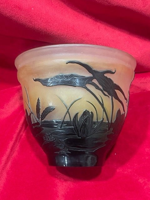 Emile Gallé Vase Cup Decorated With Water Lilies Art Nouveau Nancy School-photo-2