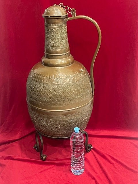 Huge Hammered Copper Jar Ewer Orientalist 19th Century-photo-4