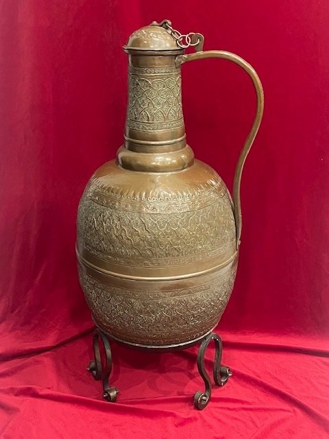 Huge Hammered Copper Jar Ewer Orientalist 19th Century