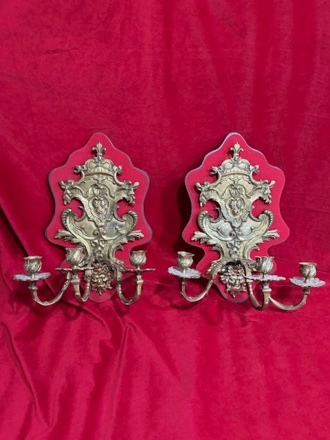 Pair Of 3-light Louis XIV Bronze Wall Lights With The Arms Of France, 19th Century