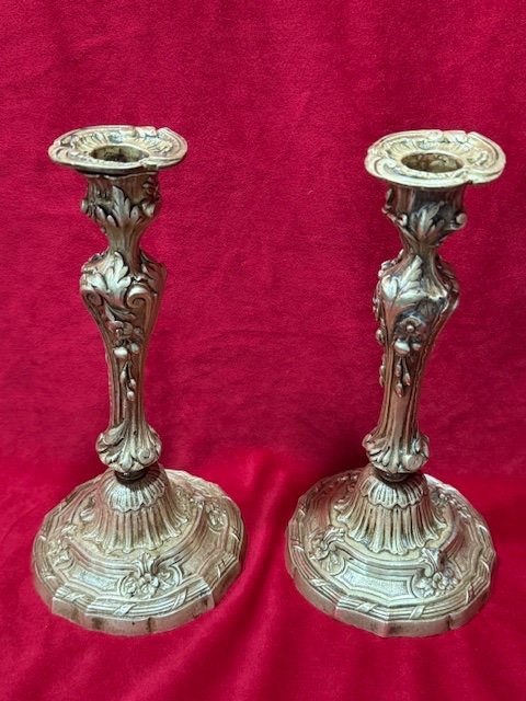 Pair Of Louis XV Gilt Bronze Candlesticks, 18th Century-photo-2