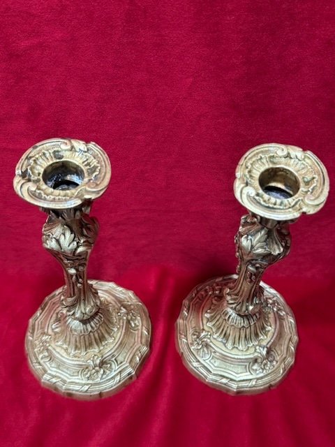 Pair Of Louis XV Gilt Bronze Candlesticks, 18th Century-photo-1