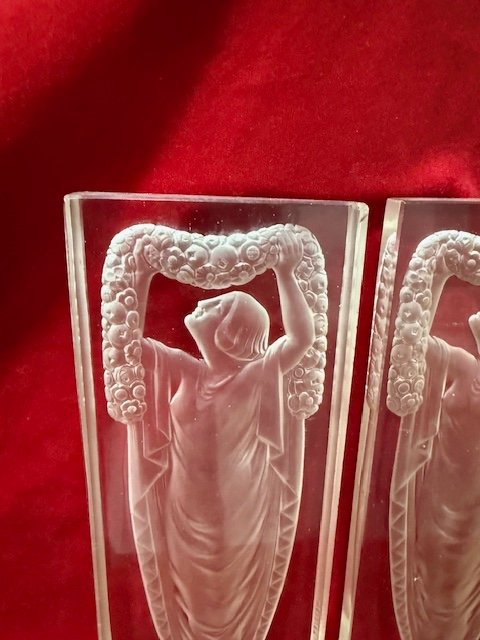 Pair Of Vincent Hettier Art Deco Glass Plates 1930-photo-2