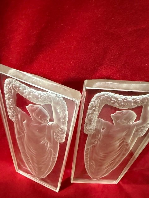 Pair Of Vincent Hettier Art Deco Glass Plates 1930-photo-3