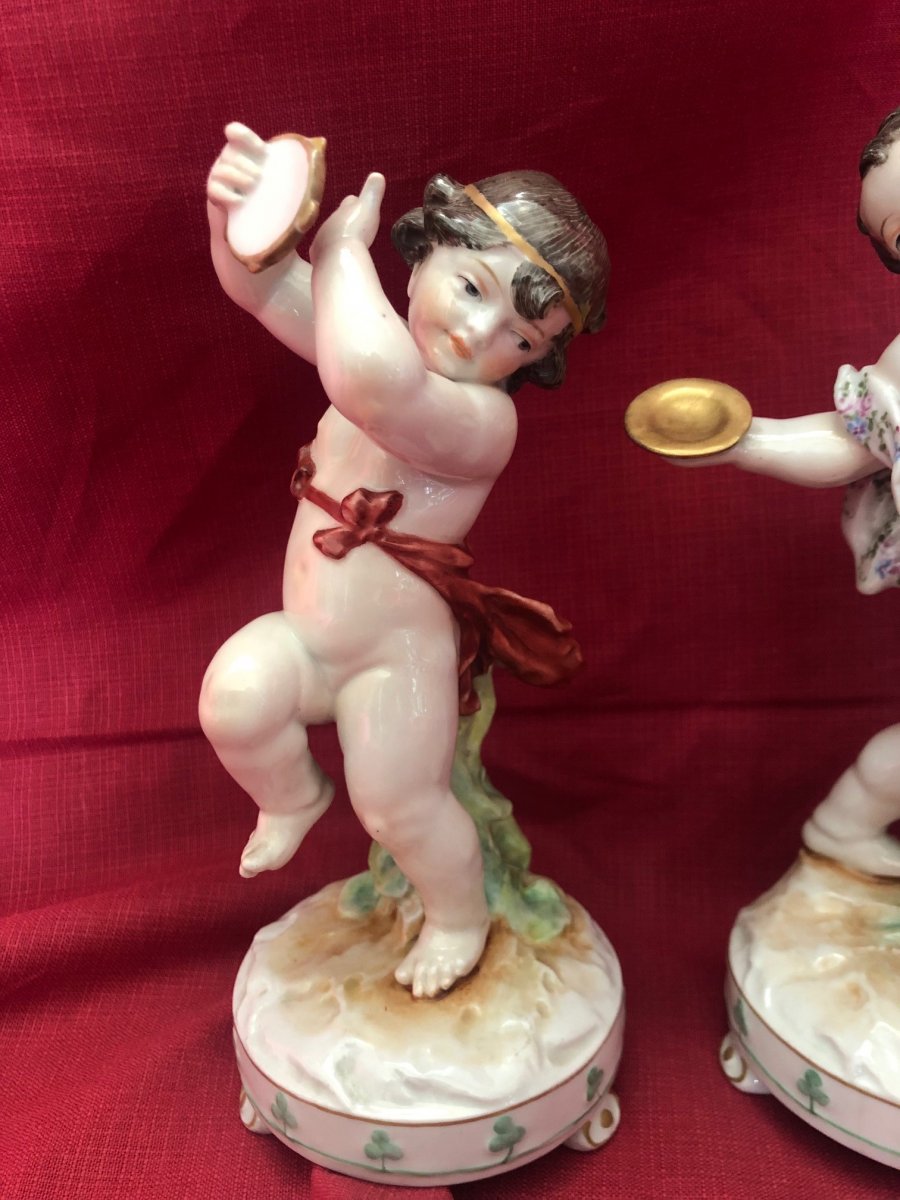 Pair Cherub Porcelain Statues German XIX-photo-2