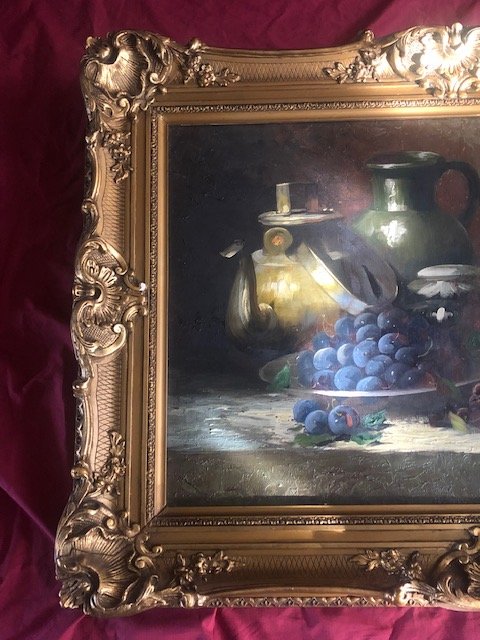 Huge Table Still Life Georges Duval Oil On Canvas-photo-2