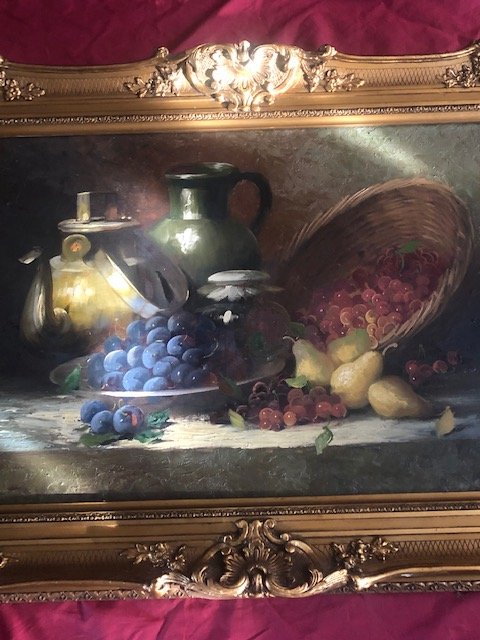 Huge Table Still Life Georges Duval Oil On Canvas-photo-3