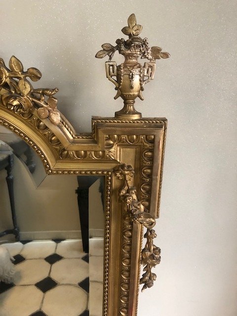 Large Fireplace Mirror In Wood And Golden Stucco, Napoleon III Period-photo-3