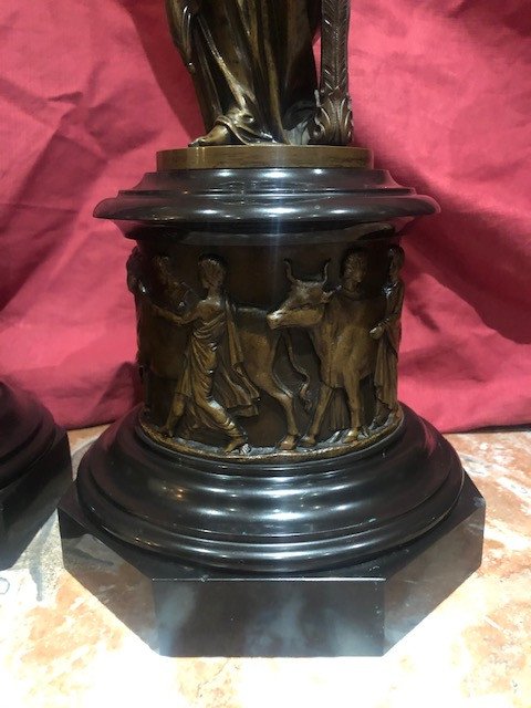 Pair Of Candlesticks Statue Bronze Allegoric XIX Eme-photo-2