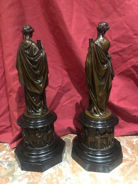 Pair Of Candlesticks Statue Bronze Allegoric XIX Eme-photo-5