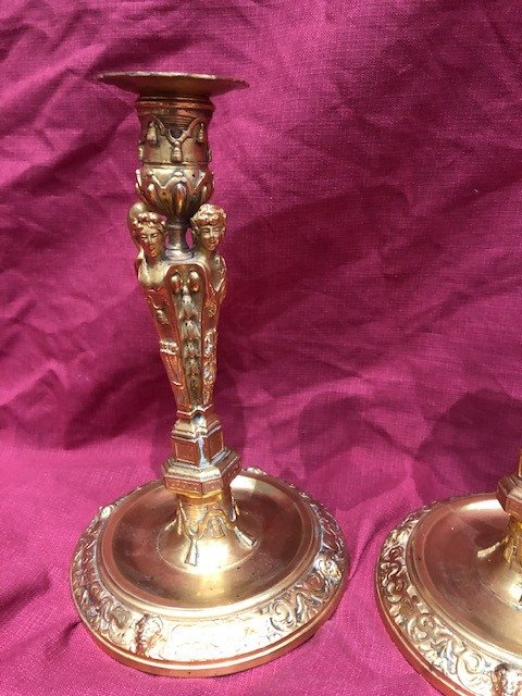 Paire De Flambeaux Bronze Dore Epqoue Napoleon III-photo-4