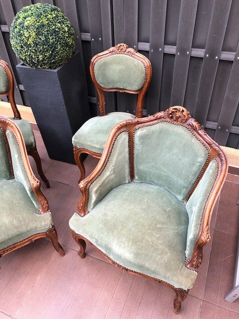 Set Armchairs Chairs Louis XV Rocaille XIX Eme-photo-3