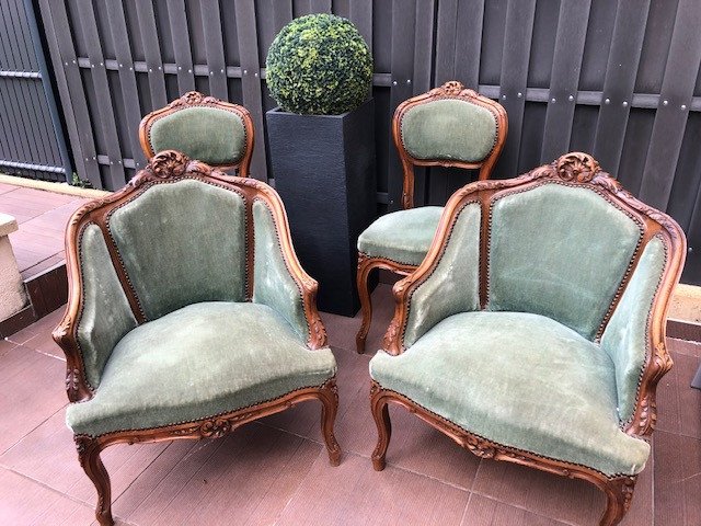 Set Armchairs Chairs Louis XV Rocaille XIX Eme