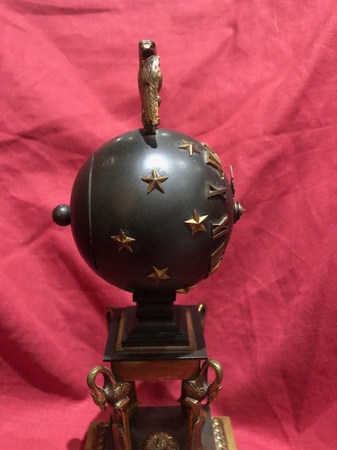 Pendule  Empire Bronze Dore Globe Terrestre-photo-1