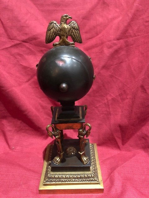 Pendule  Empire Bronze Dore Globe Terrestre-photo-3