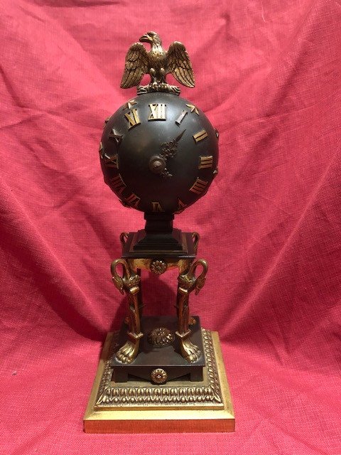 Pendule  Empire Bronze Dore Globe Terrestre