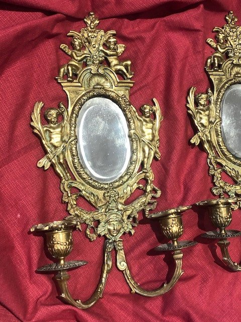 Pair Louis XVI Wall Lights 2 Bronze Mirror Lights Napoleon III XIX Eme-photo-2