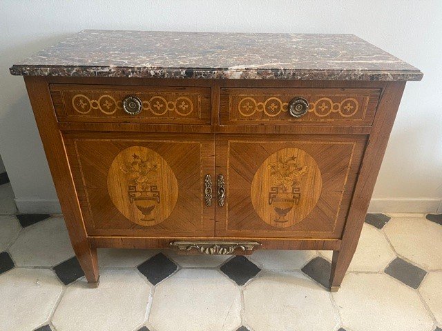 Buffet Bas Style Louis XVI En Marqueterie XIX Eme
