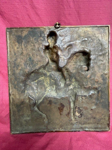 Bronze Plate Countess Valentine De Biencourt (1839-1929) Henri De Montmorency On Horseback-photo-4