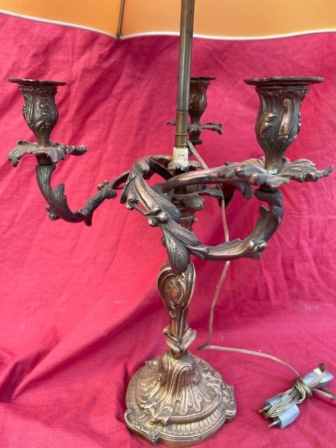 Louis XV Style Bronze Candlestick Lamp 3 Lights-photo-4