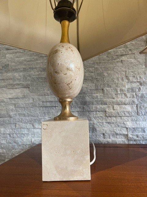 Pair Of Travertine Lamps By Philippe Barbier Design 1970-photo-3